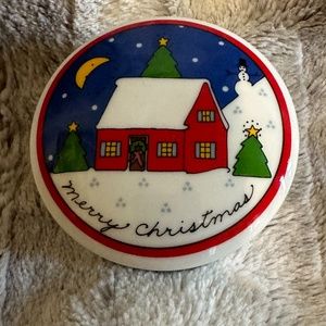 Vintage 1985 Lillian Vernon Ceramic Merry Christmas Trinket Jewelry Box